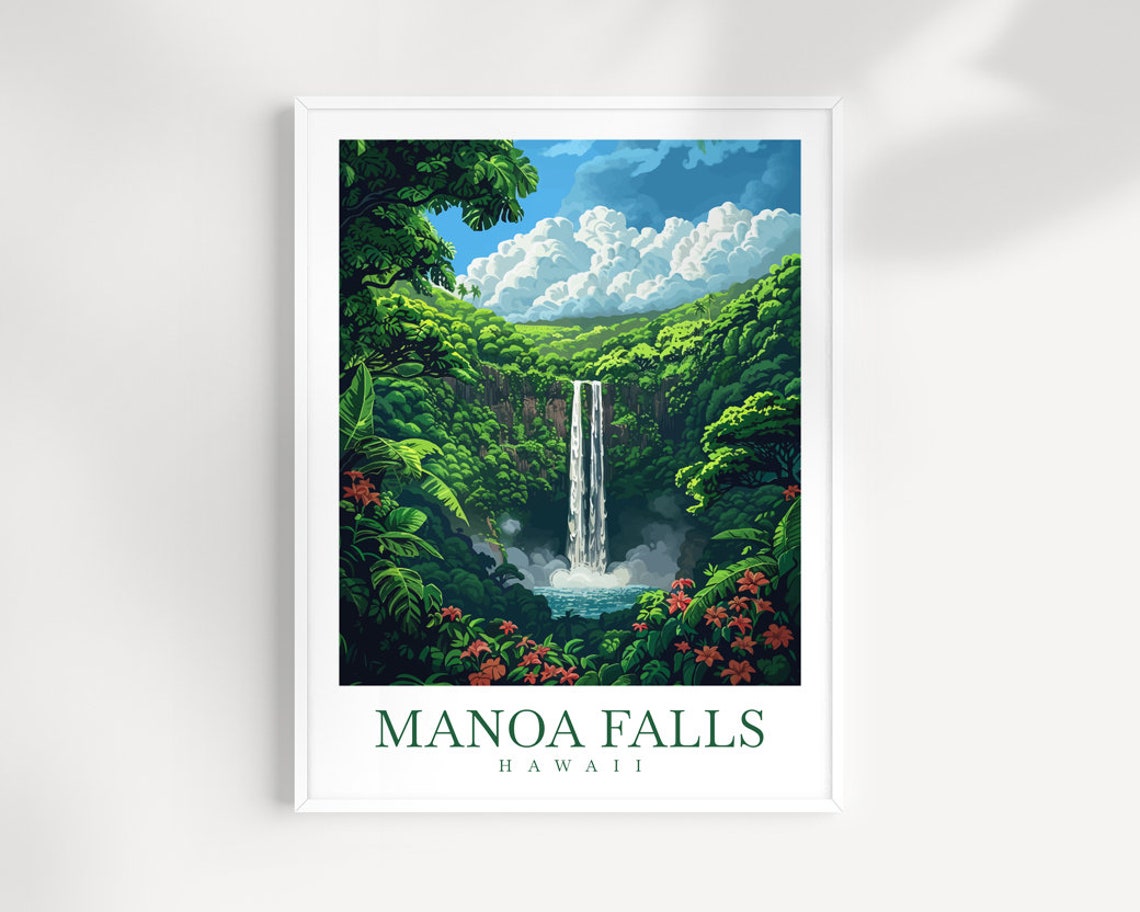 Manoa Falls Hawaii Tropical Waterfall Lush Rainforest Nature Poster