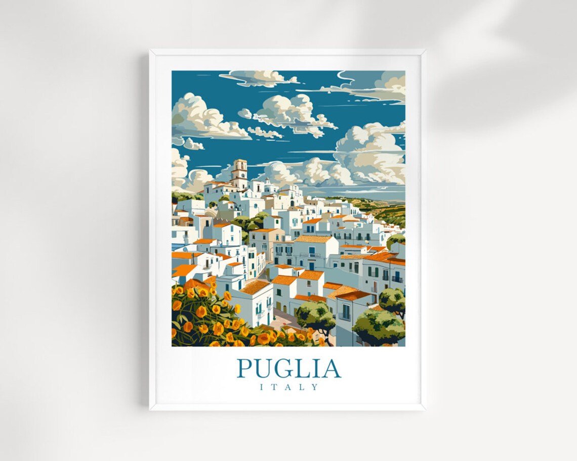 Puglia Italy White Hilltop Village Mediterranean Travel Wall Art