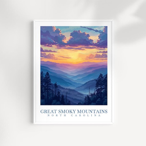 Great Smoky Mountains North Carolina Pines Sunrise Peaks Travel Poster