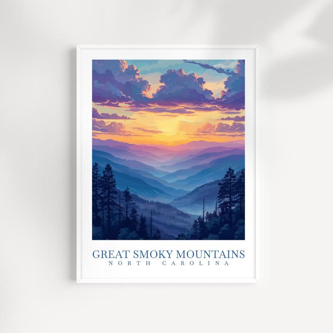 Great Smoky Mountains North Carolina Pines Sunrise Peaks Travel Poster