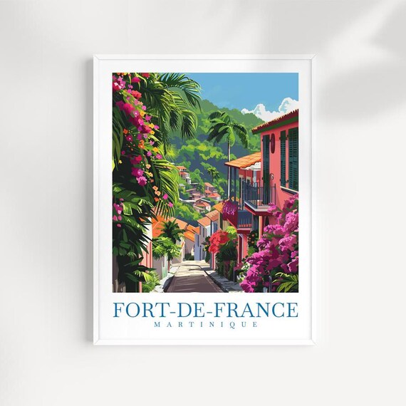 Fort de France Martinique Pink Street Bougainvillea Blooms Travel Poster