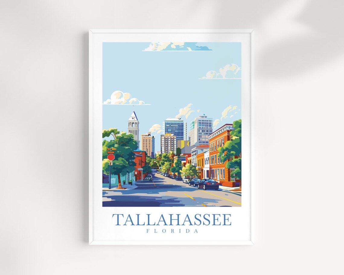 Tallahassee Florida Downtown Street Cityscape Vintage Travel Poster