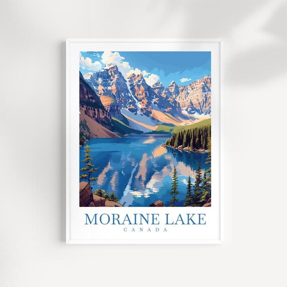 Moraine Lake Canada Blue Mountain Lake Reflection Travel Poster