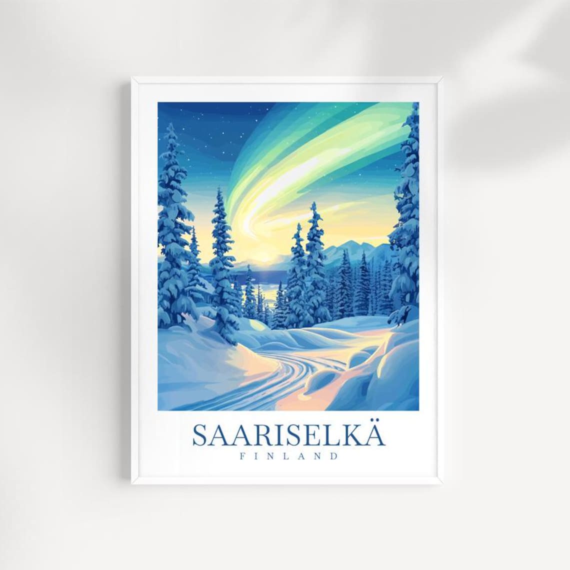 Saariselka Finland Northern Lights Snowy Forest Travel Poster