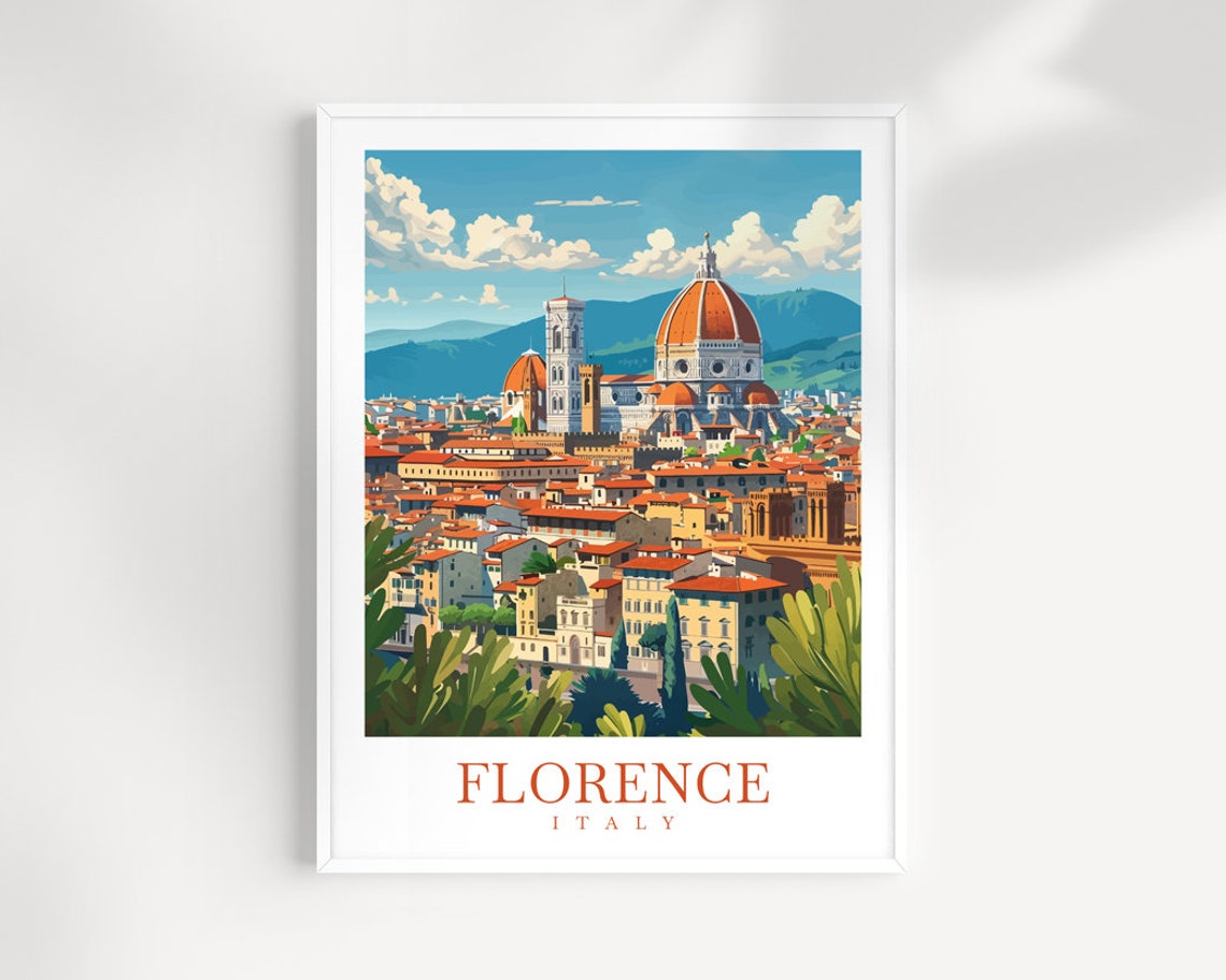 Florence Italy Cathedral Dome Rooftops Vintage Scenic Travel Poster