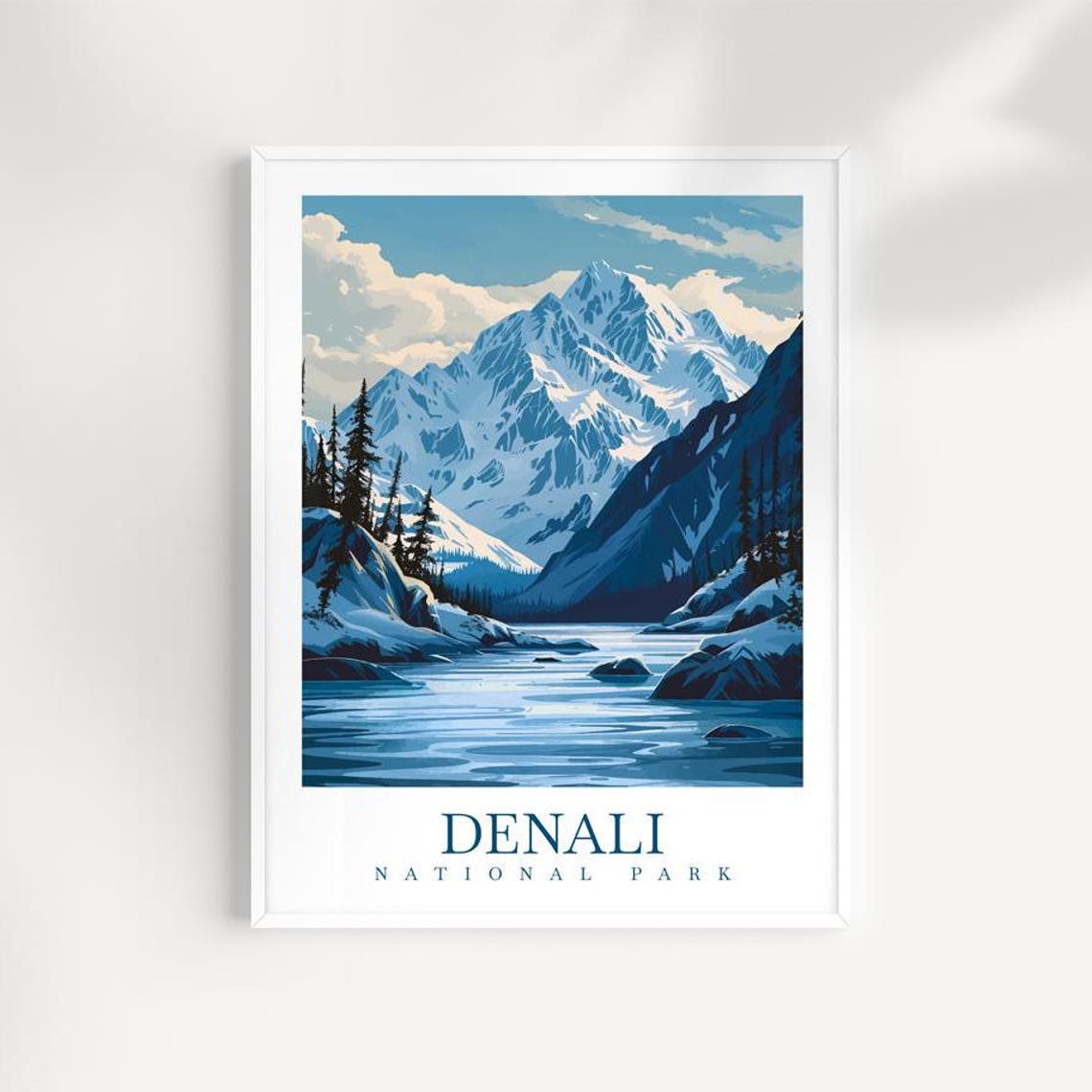 Denali National Park Alaska Snowy Mountain River Vintage Travel Poster