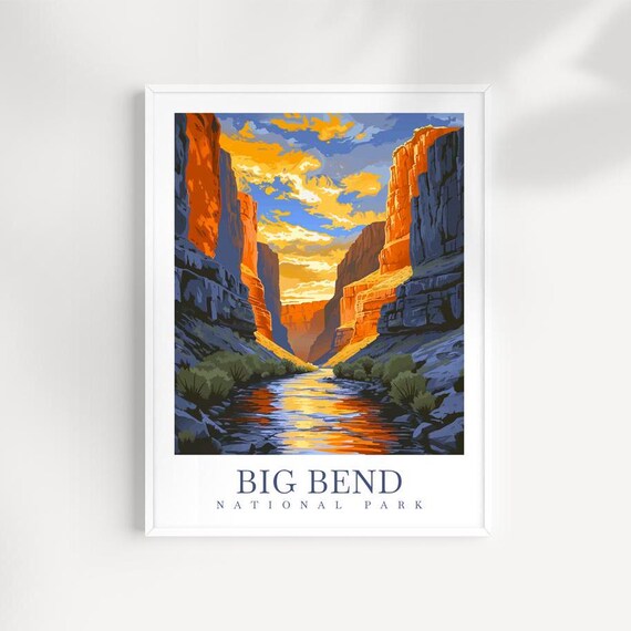 Big Bend National Park Rio Grande Canyon Golden Hour Vintage Travel Poster