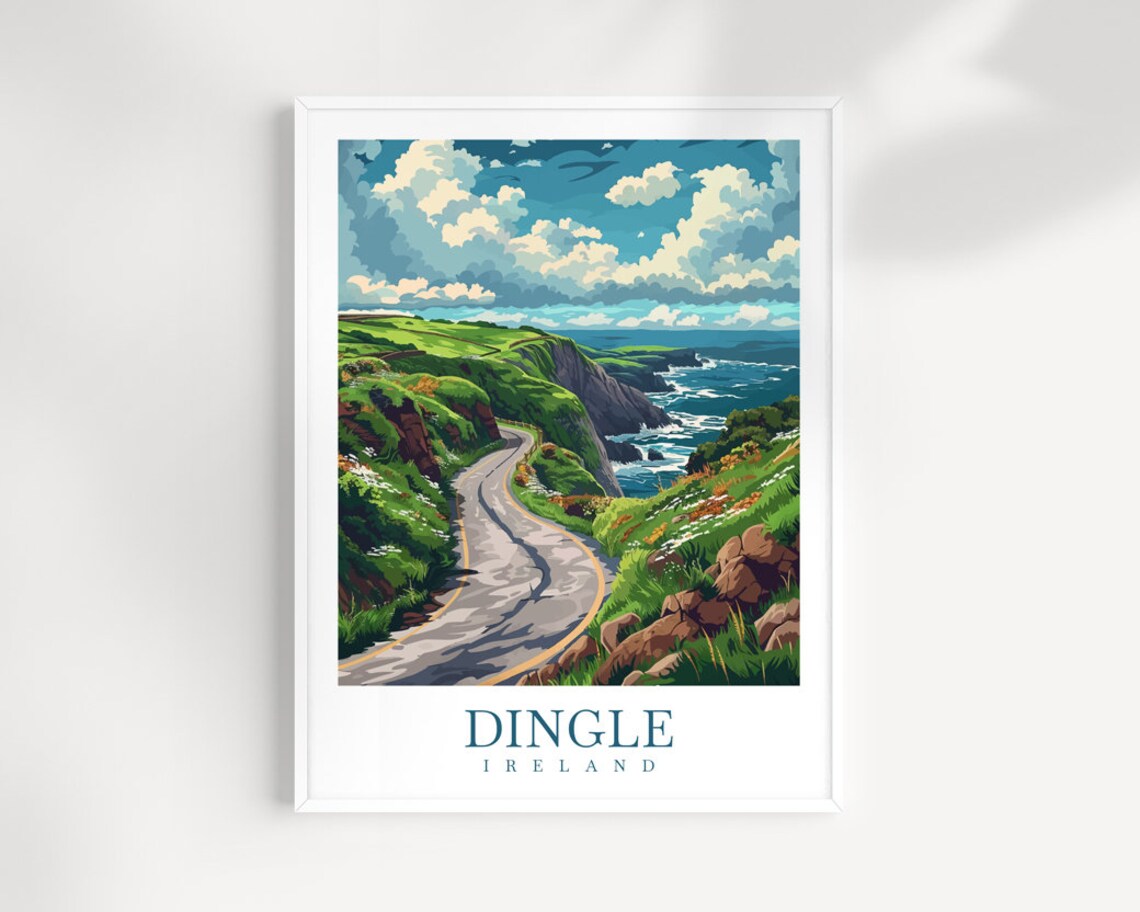 Dingle Ireland Wild Atlantic Coastal Road Cliffs Vintage Travel Poster