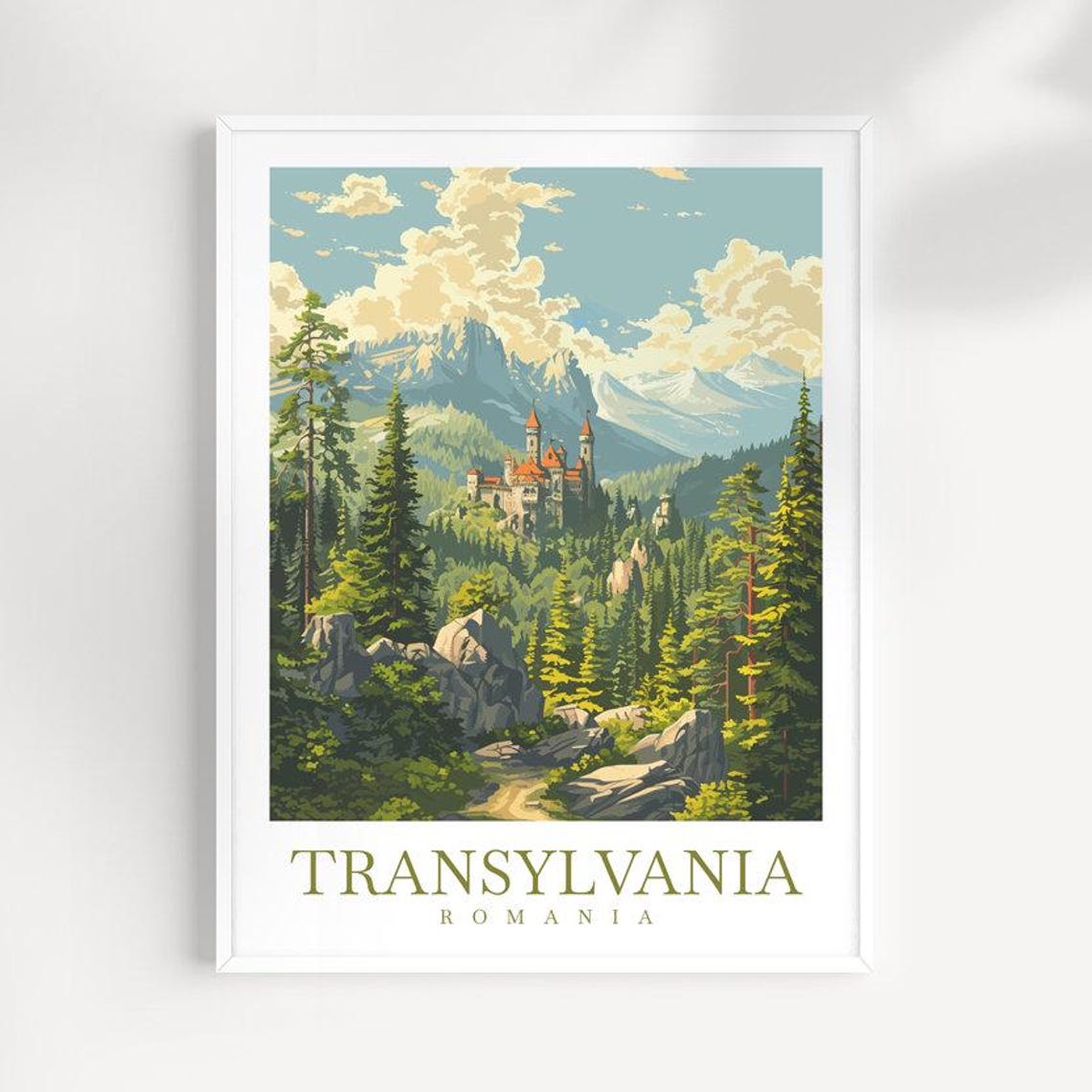 Transylvania Romania Bran Castle Forest Mountain Travel Poster