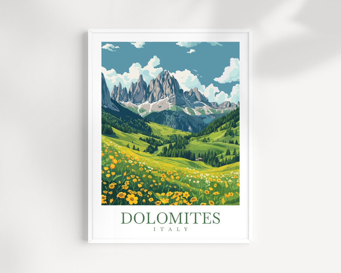Dolomites Italy Wildflower Meadow Beneath Jagged Peaks Poster