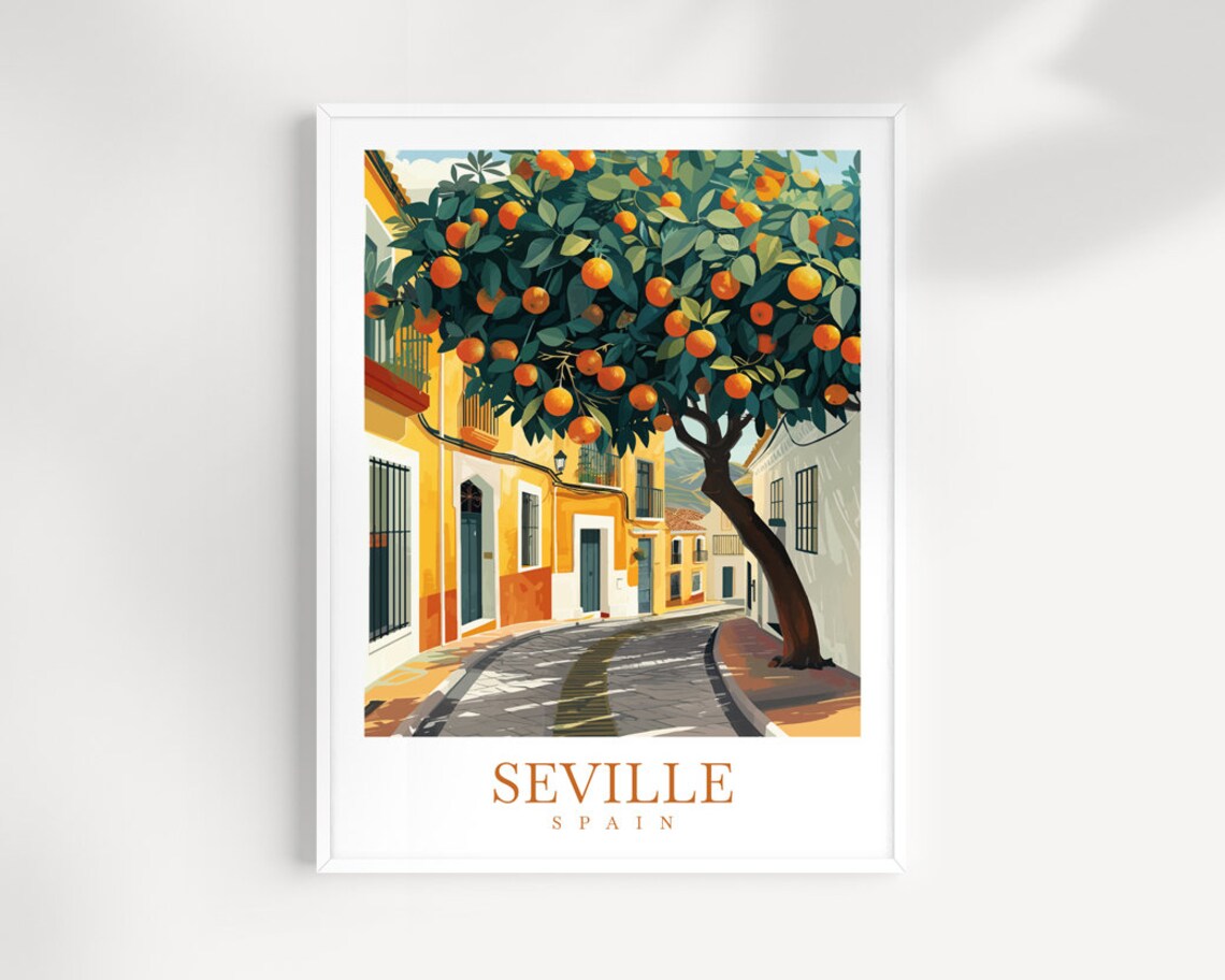 Seville Street With Orange Tree In Bloom Spain Travel Poster