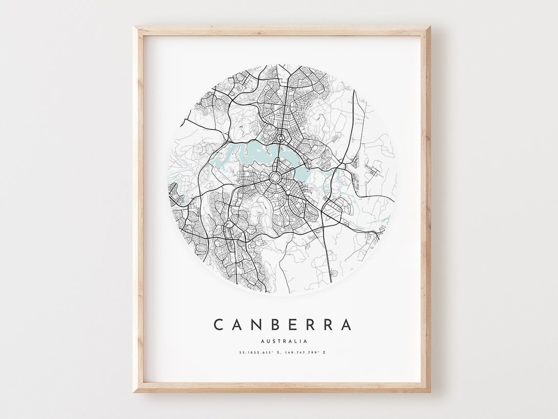Canberra Australia Circular City Street Map Minimalist Capital Print