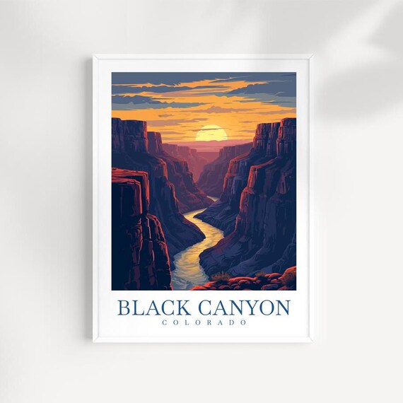 Black Canyon Colorado Sunset River Gorge Illustrated Travel Poster