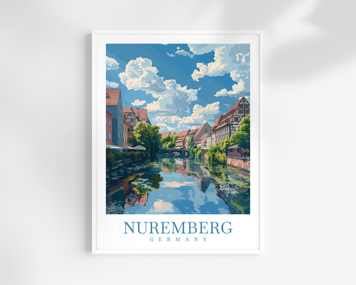 Nuremberg Germany Canal Half Timbered Houses Old Town Travel Poster