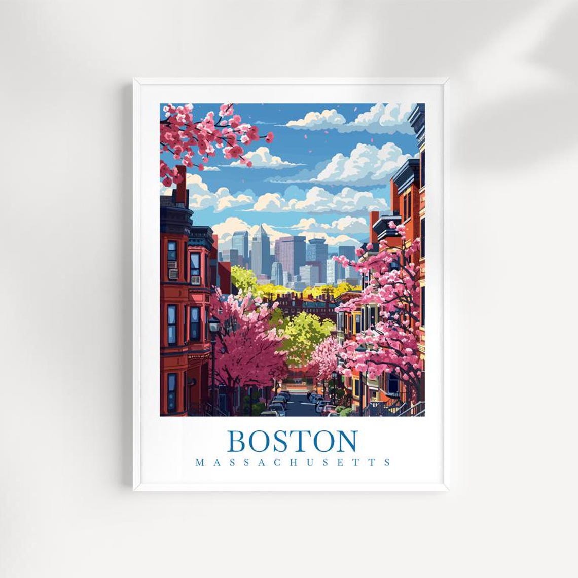 Boston Massachusetts Historic Brownstone Street Blossom Poster