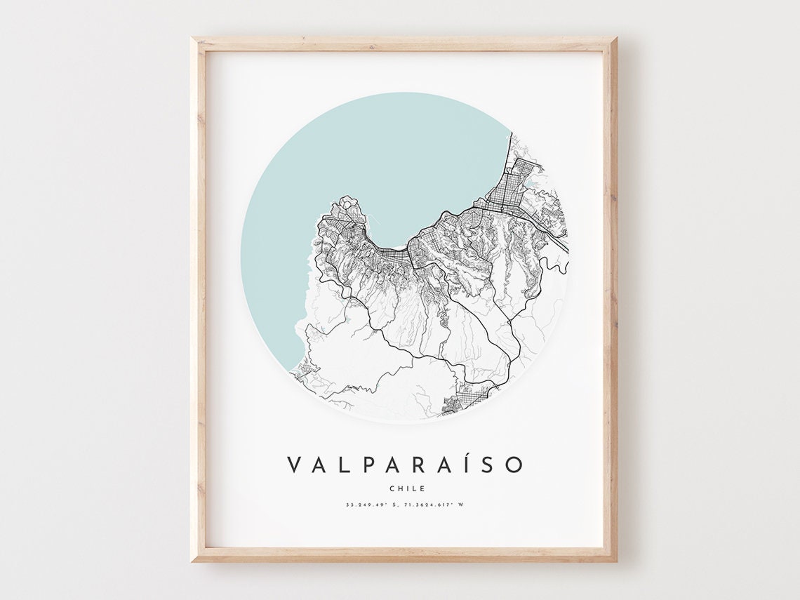 Valparaiso Chile Minimalist Coastal City Street Map Coastline Poster