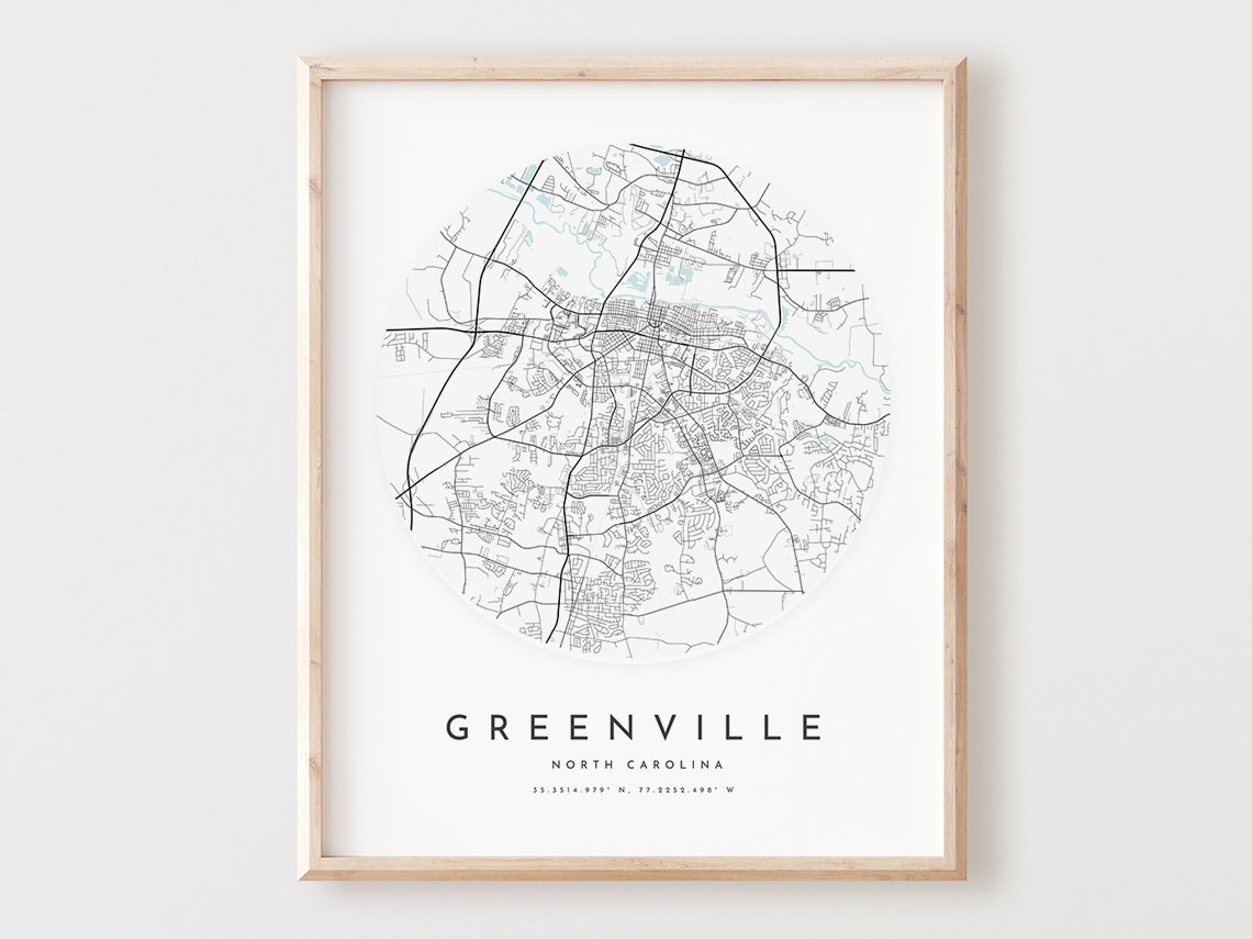 Greenville North Carolina City Street Map Minimalist Circle Poster