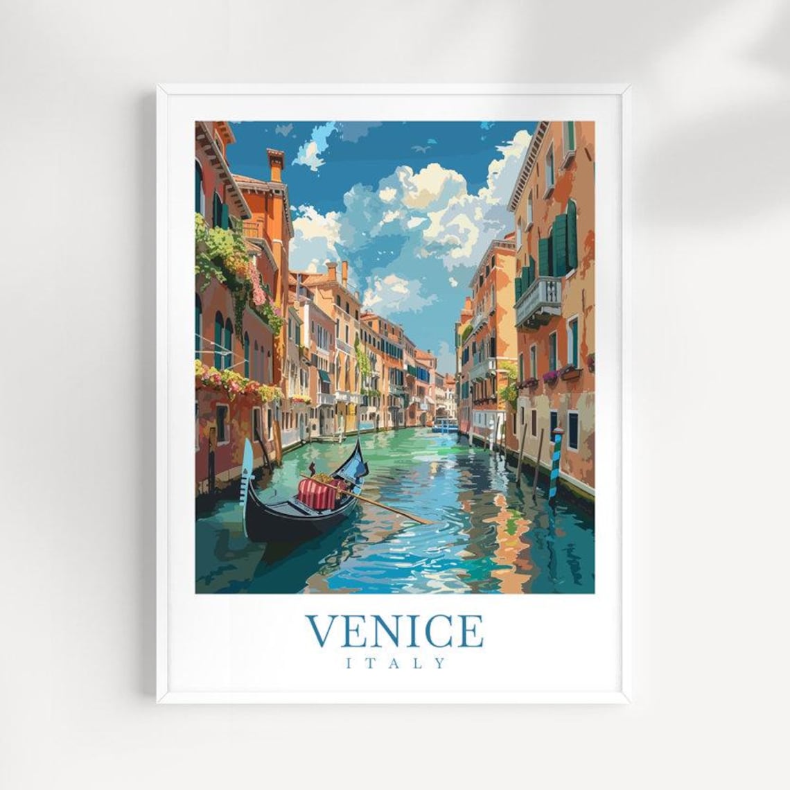 Venice Italy Canal Gondola Colorful Travel Illustration Poster