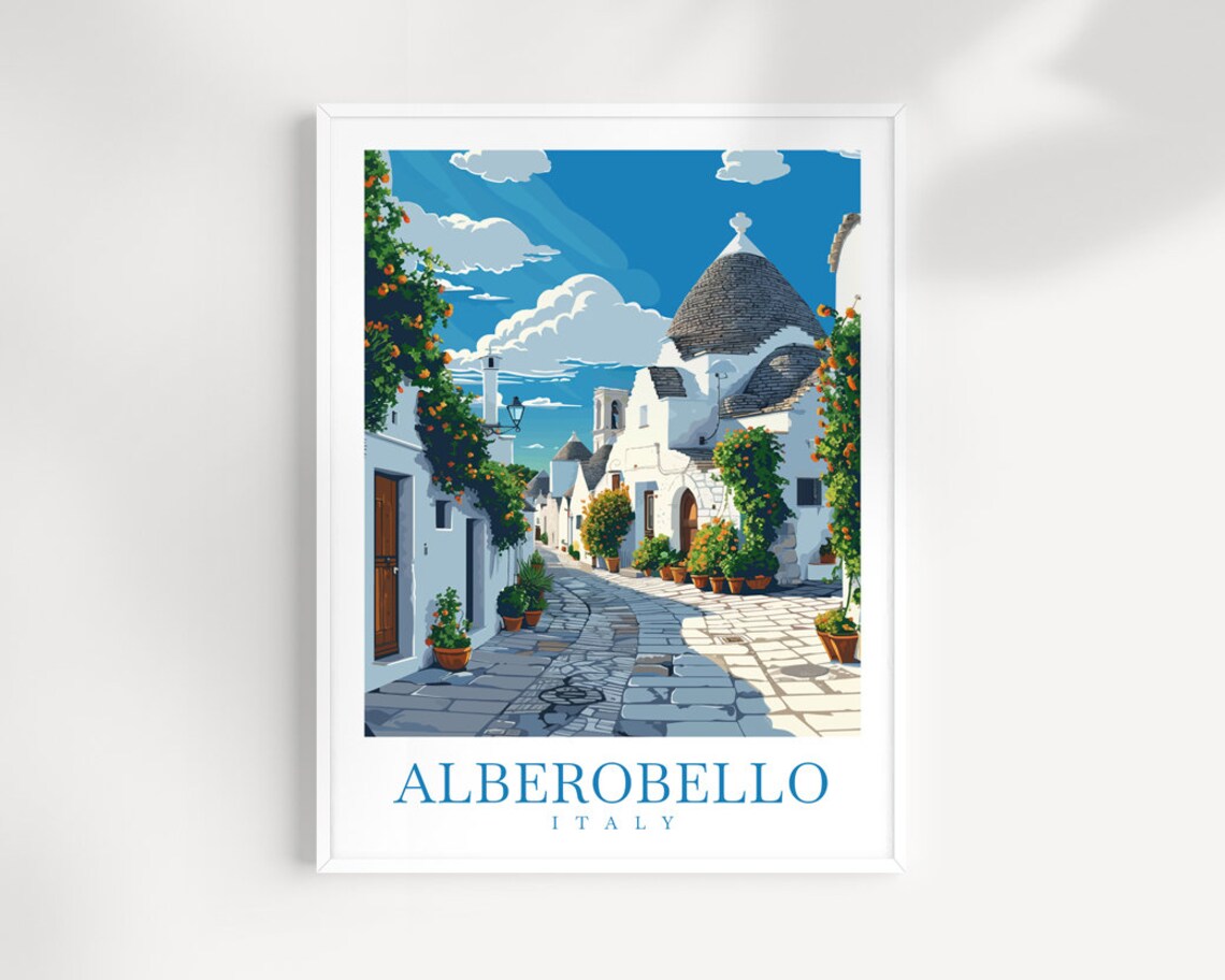Alberobello Italy Trulli Houses Cobbled Street Travel Poster