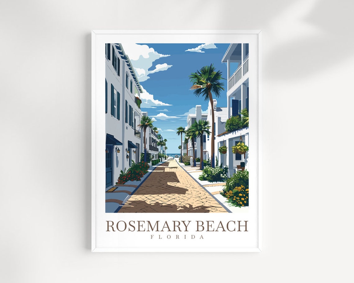 Rosemary Beach Florida White Cottage Street Palm Travel Poster