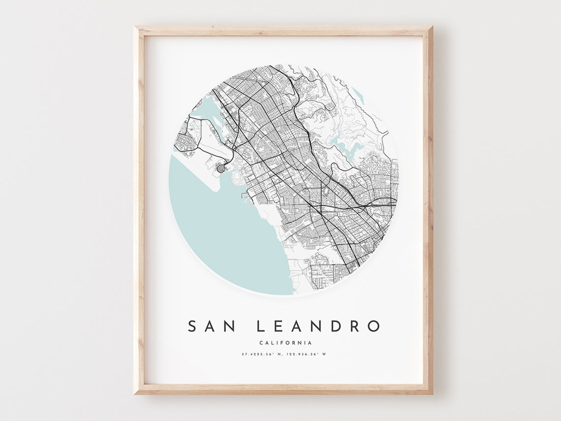 San Leandro California Minimalist Circular City Street Map Poster