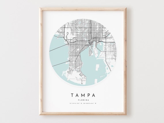 Tampa Map Print, Modern Florida City Street Art