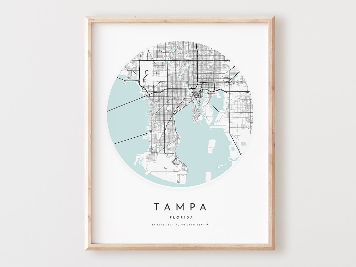 Tampa Map Print, Modern Florida City Street Art