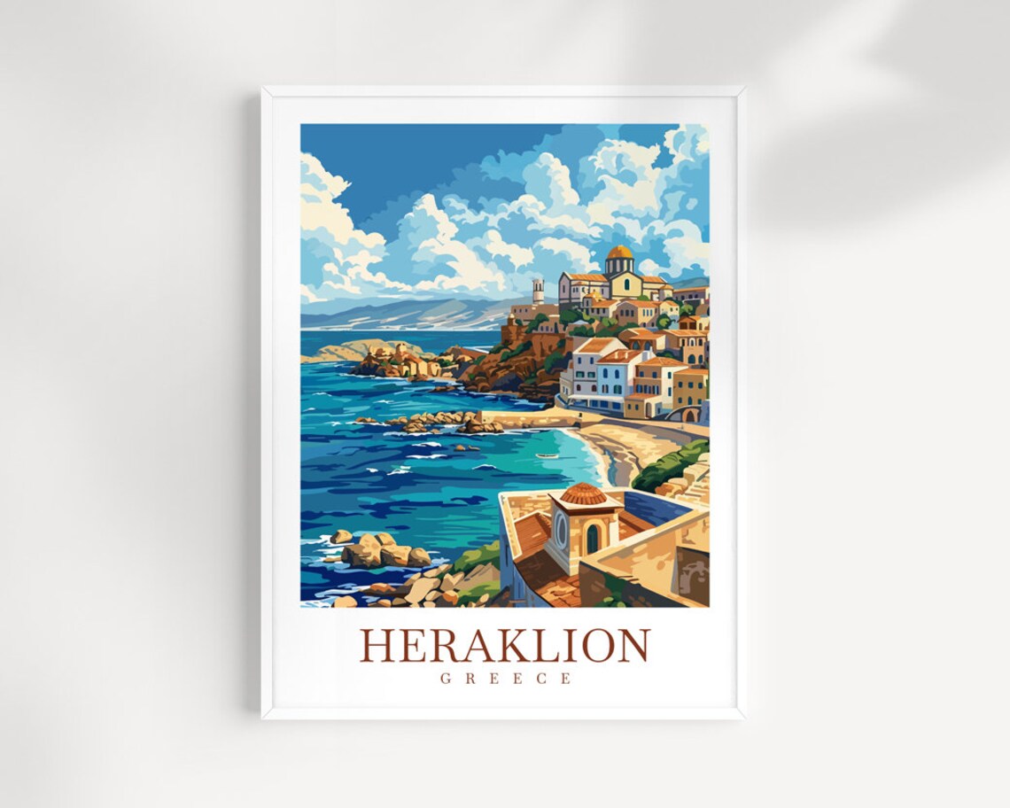 Heraklion Greece Coastal Old Town Blue Sea Greece Travel Wall Art