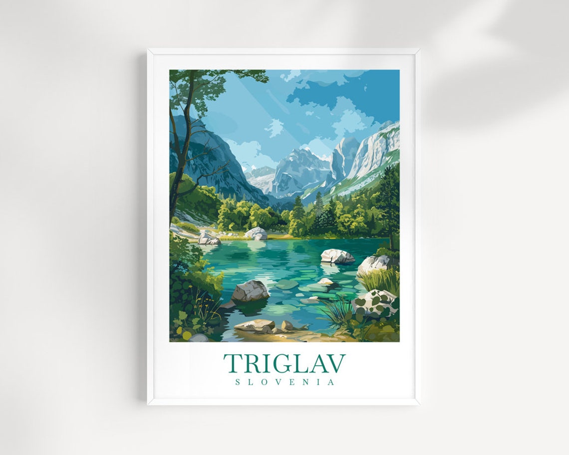 Triglav Slovenia Emerald Alpine Lake Limestone Peaks Travel Poster