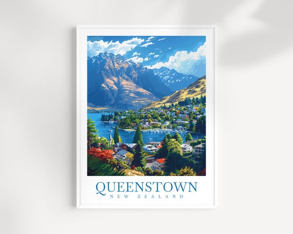 Queenstown New Zealand Travel Poster, Wall Decor