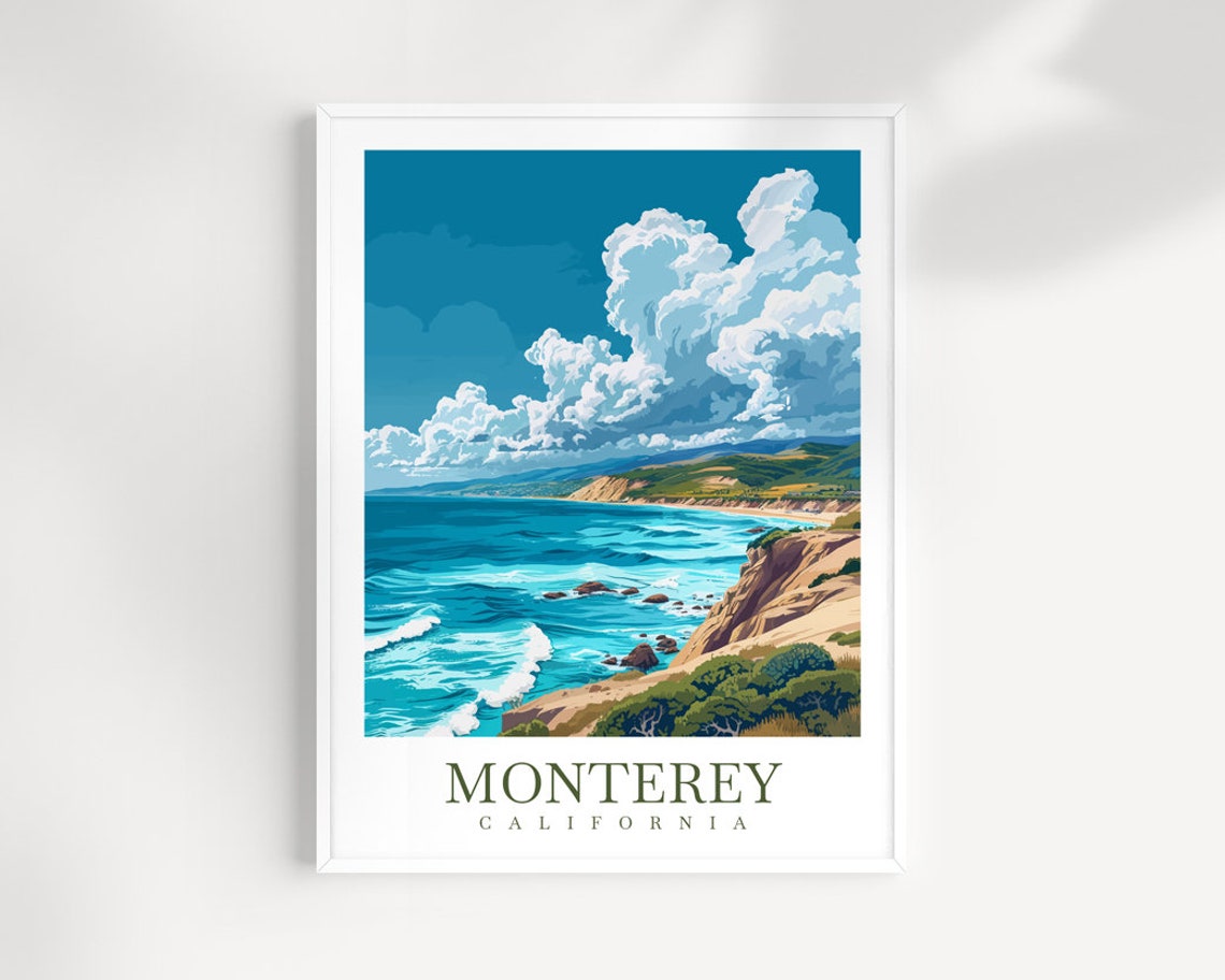 Monterey California Cliff Top Turquoise Ocean Panorama Poster