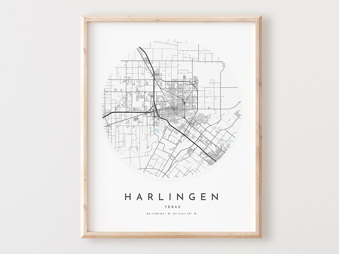 Harlingen Texas Circular City Street Map Minimalist Art Poster