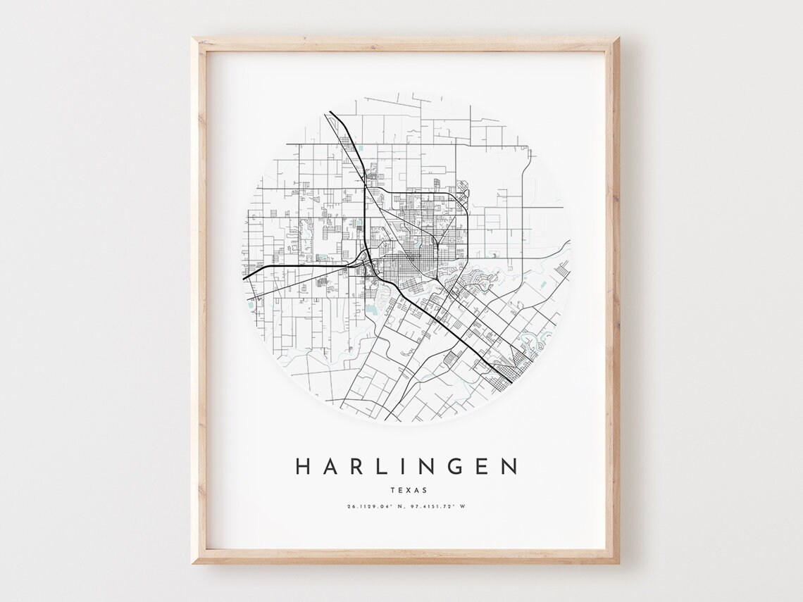 Harlingen Texas Map Print City Street Art Poster