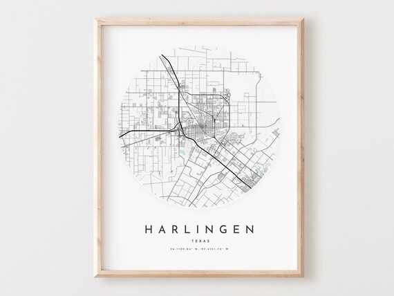 Harlingen Texas Map Print City Street Art Poster