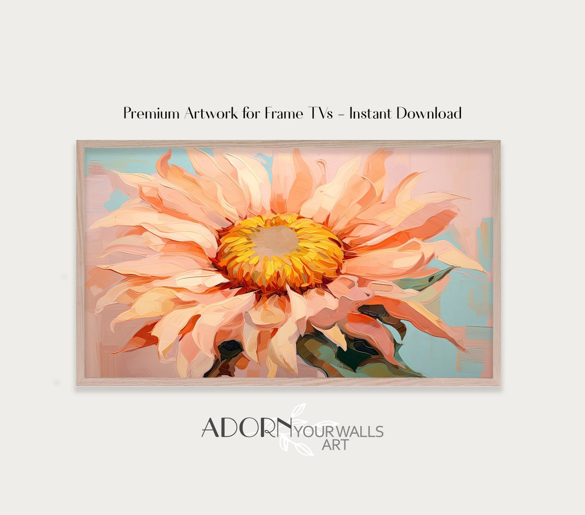Peach Dahlia Bloom Textured Oil Painting Large Floral Wall Poster
