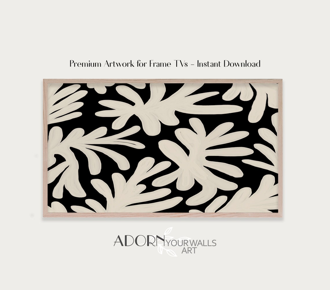 Matisse Style Black and White Leaf Cutouts Modern Frame TV Wall Art