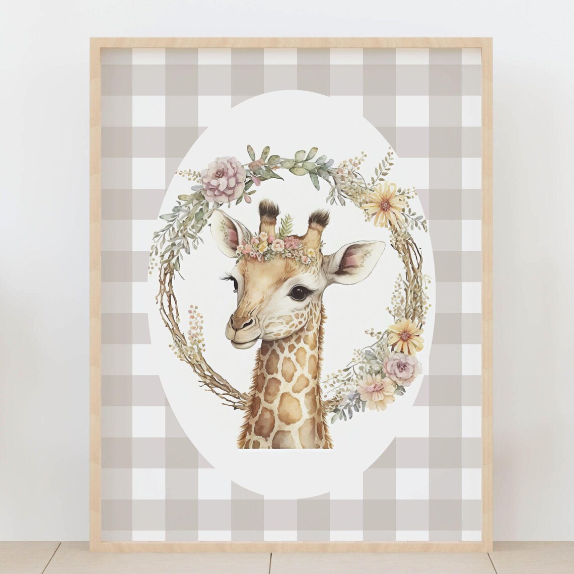 Floral Giraffe, Nursery Animal Baby Room Art Print