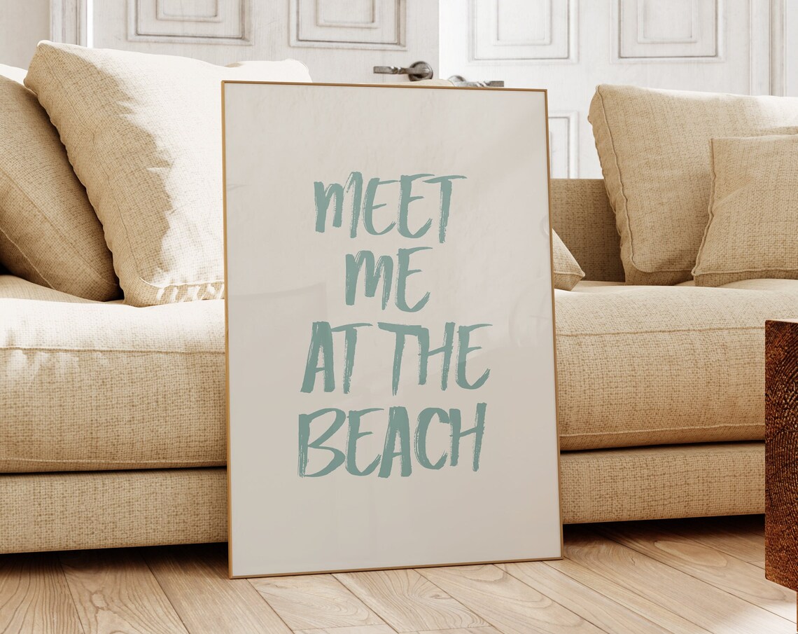Meet Me at the Beach Sage Green Brush Lettering Quote Poster - Image 2