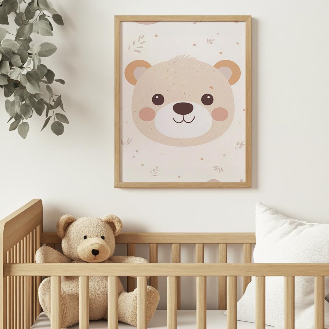 Smiling Bear Face Soft Neutral Modern Nursery Baby Room Wall Art Print Poster - Image 2