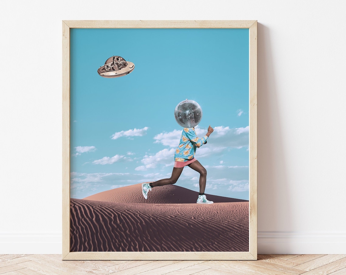 Desert Disco Space Collage, Vintage Retro Art Print