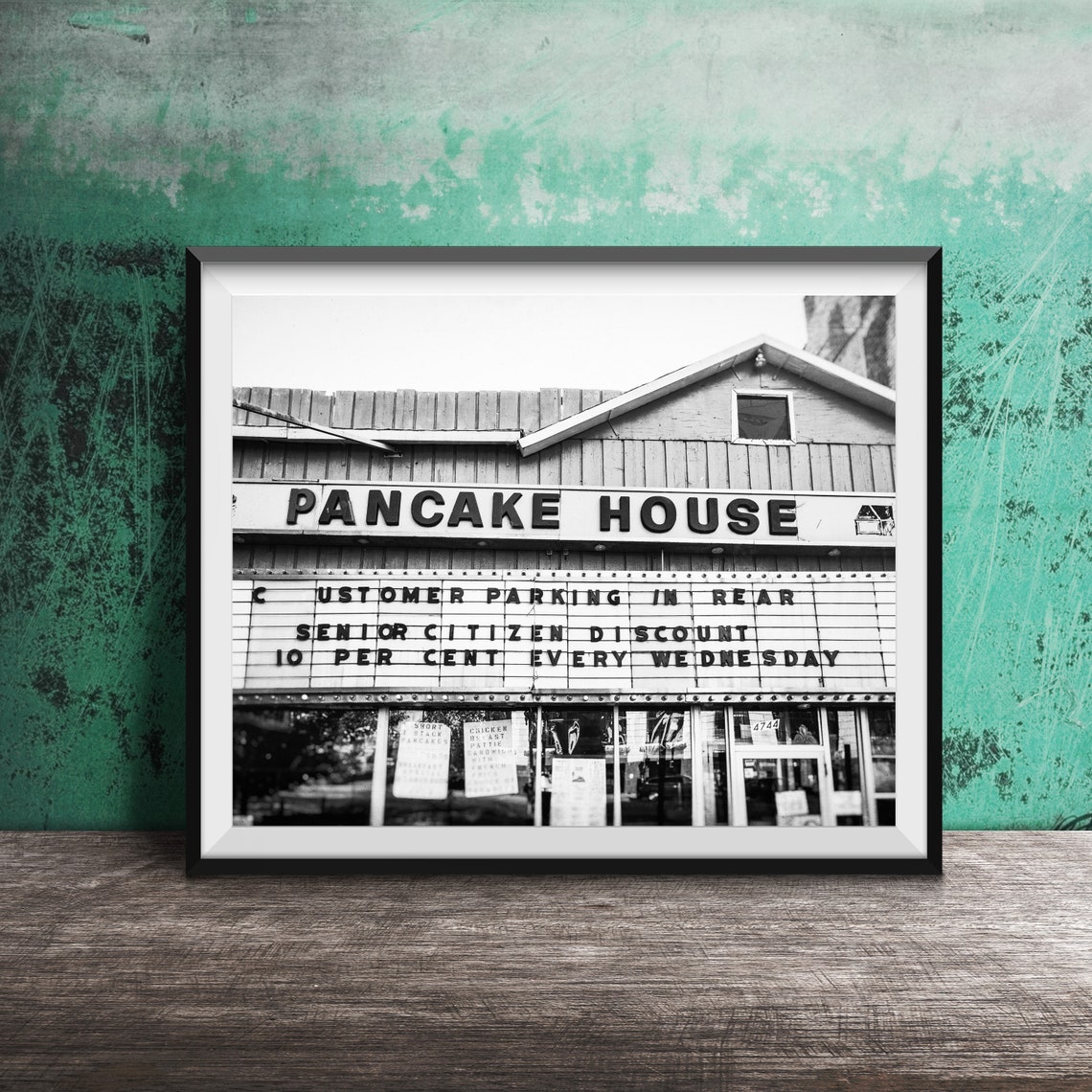 Pancake House Diner Marquee Sign Black And White Retro Photo Print