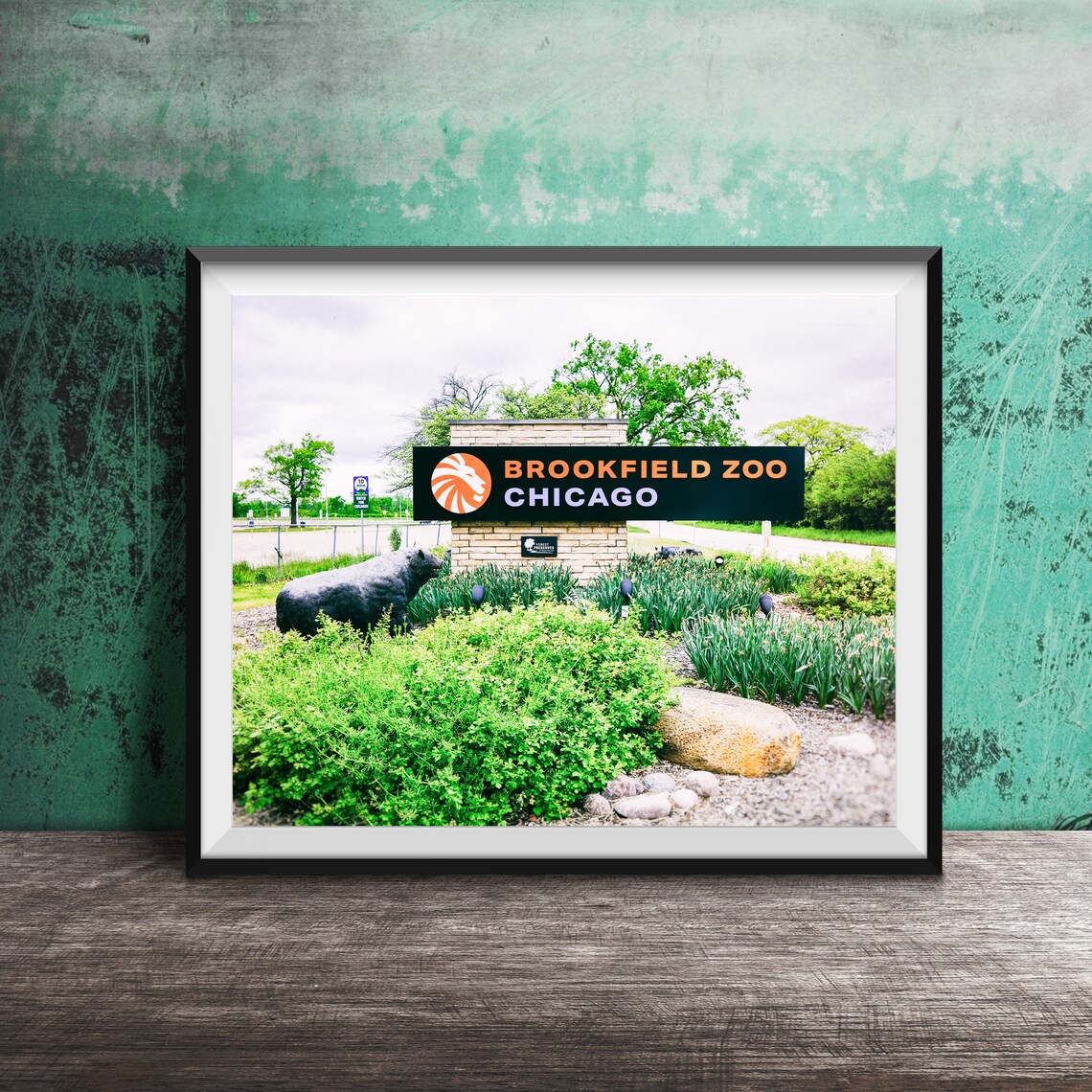 Brookfield Zoo Chicago Entrance Sign Bear Statue Photo Poster