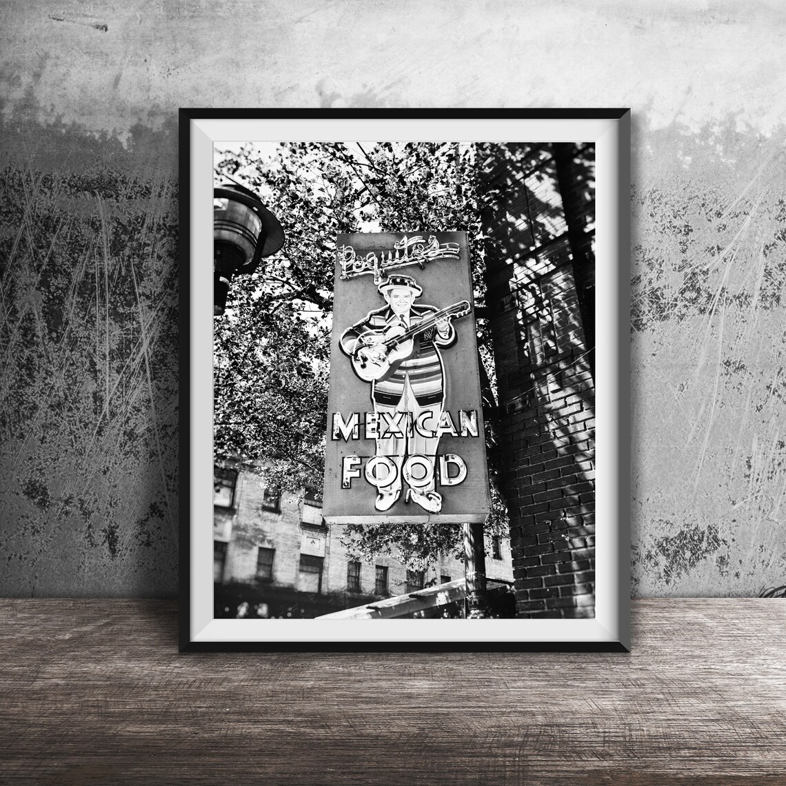 Poquitos Mexican Food Neon Sign Mariachi Guitarist Photography Poster - Image 2