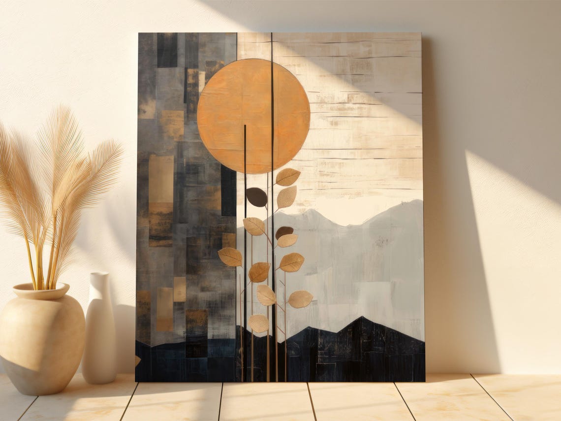 Golden Sun Over Abstract Mountains Split Diptych Landscape Poster
