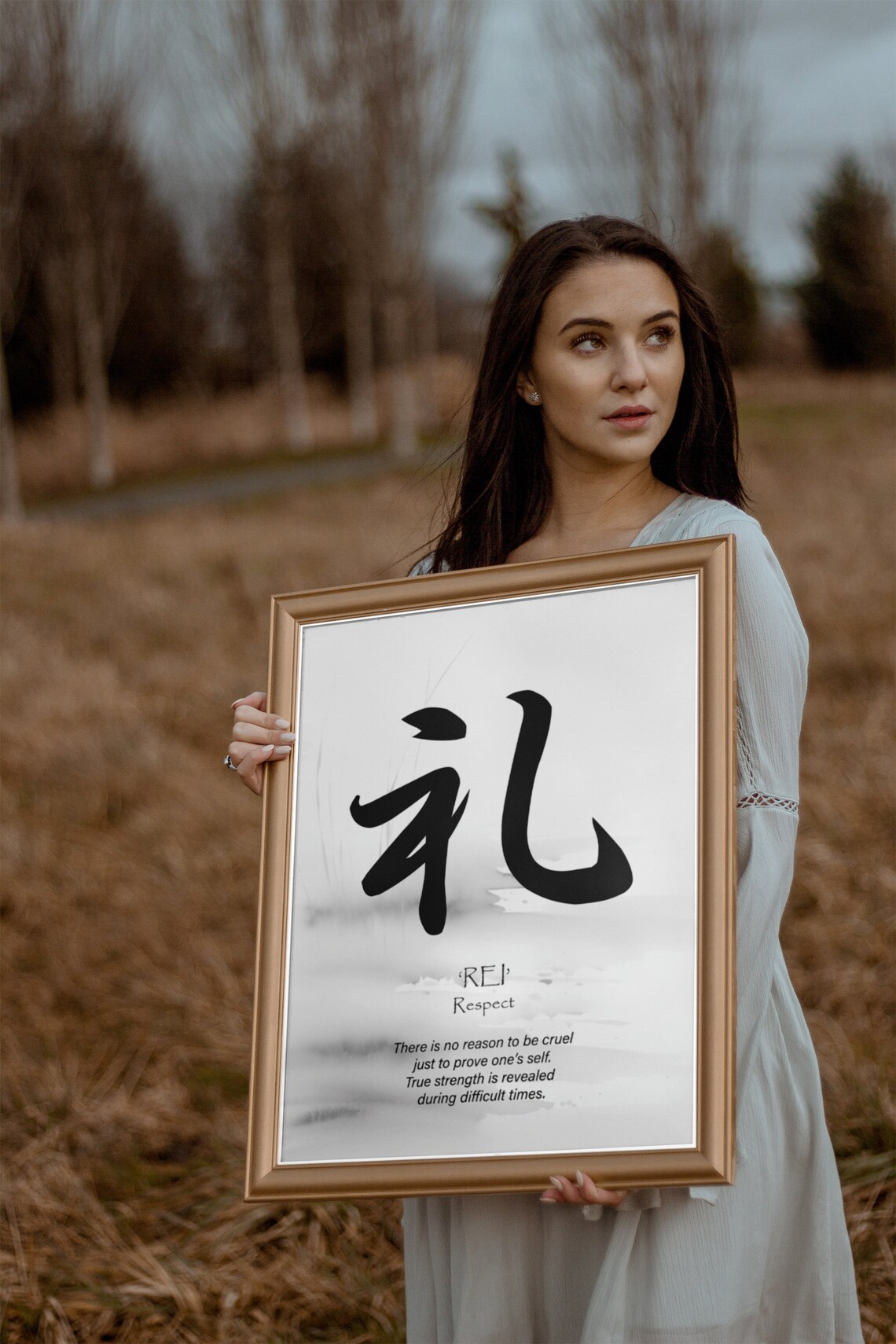 Japanese Rei Respect Kanji Calligraphy Warrior Virtue Zen Wall Poster - Image 3