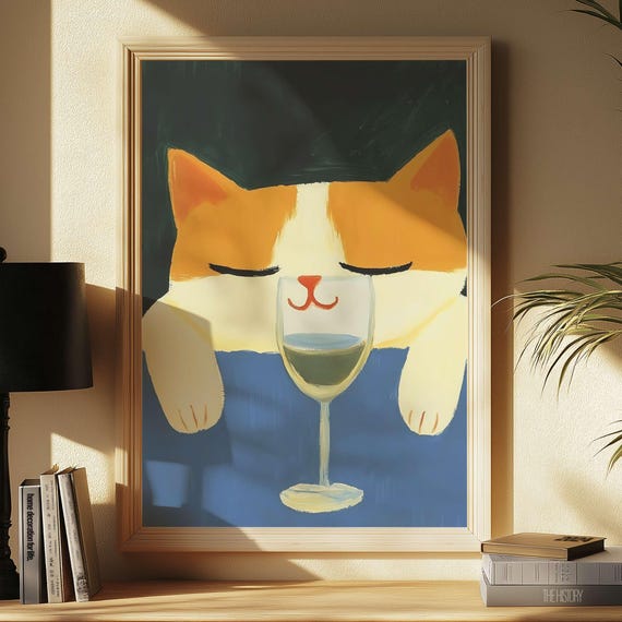 Cat Poster, Matisse Inspired Retro Kitchen Decor