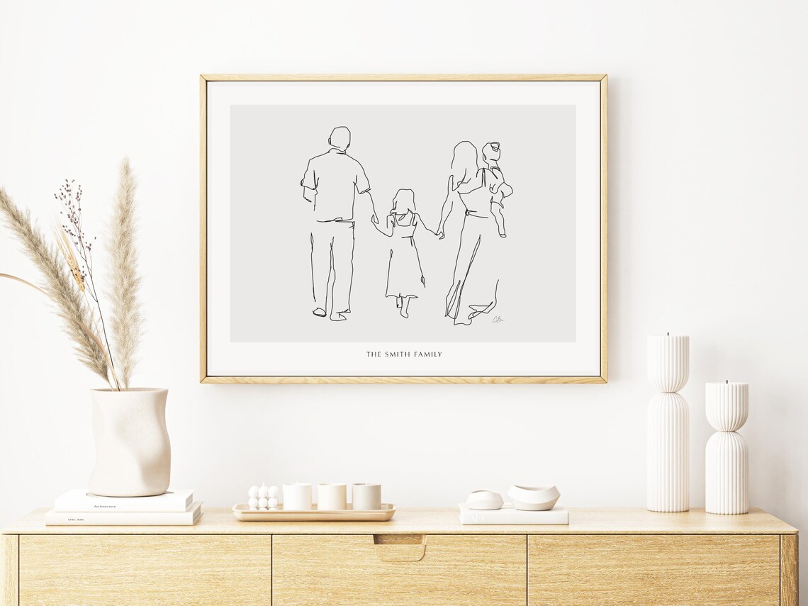 Personalised Family of Four Walking Away Line Art Gift Poster - Image 2
