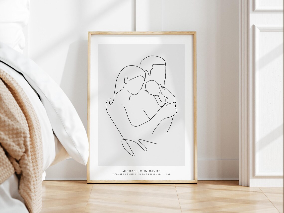Personalized Newborn Baby Birth Details Keepsake Line Art Poster - Image 2