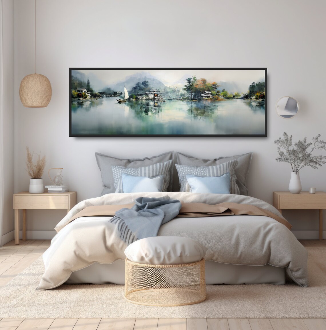 Sailboat On A Lake, Asian Landscape Wall Art Print - Image 5