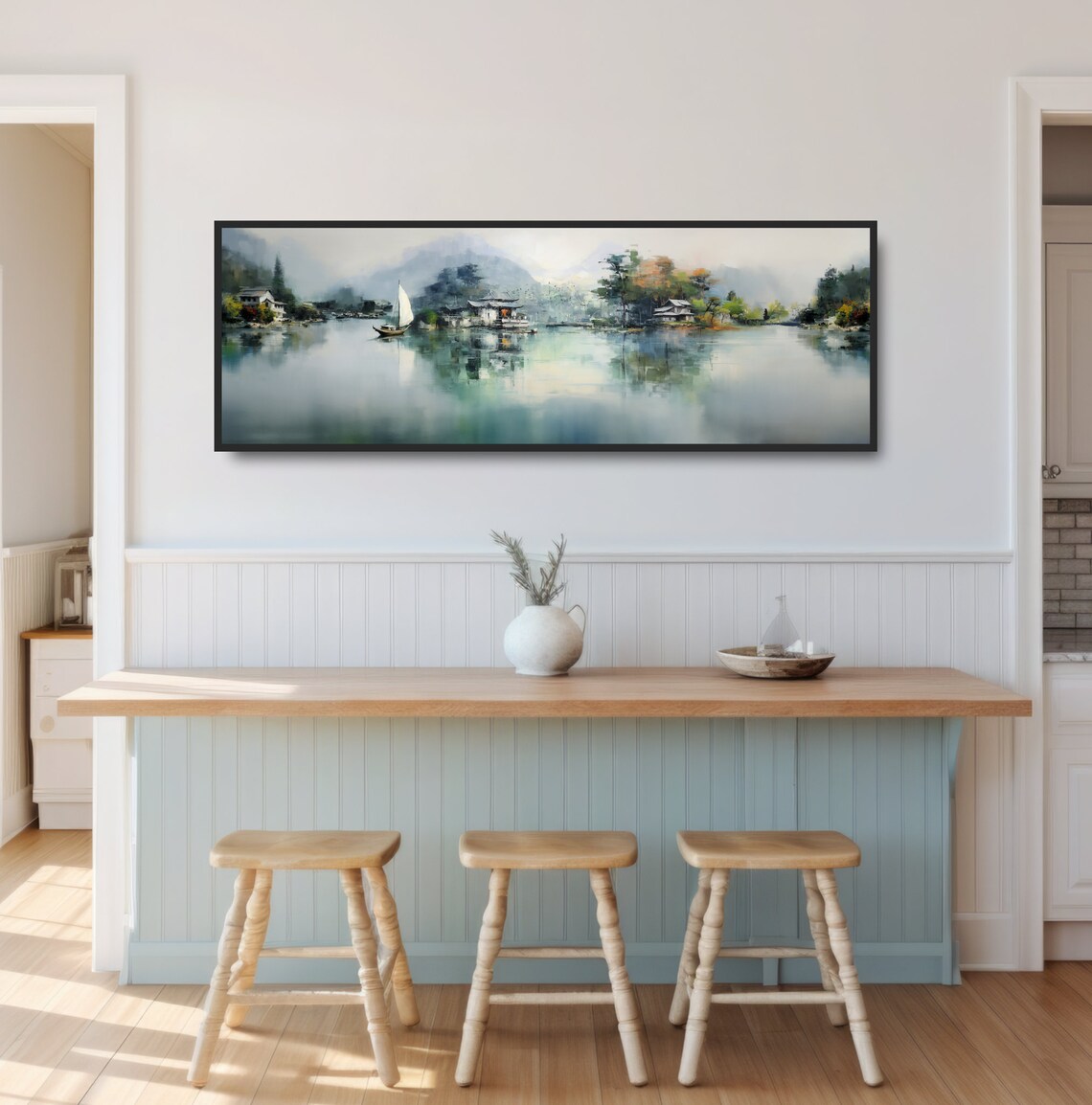Sailboat On A Lake, Asian Landscape Wall Art Print - Image 4